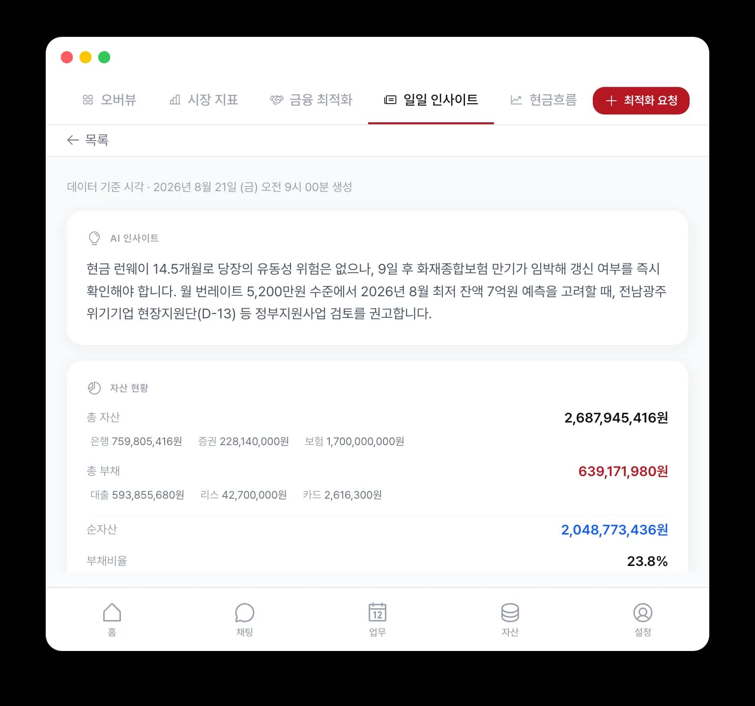 핀태그 금융 브리핑 화면